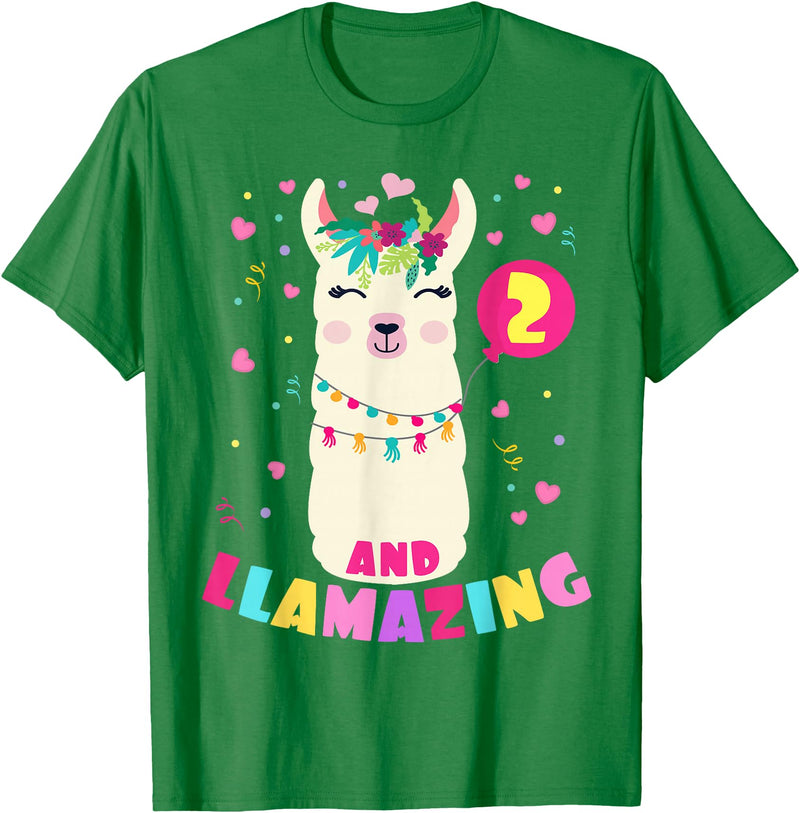 Llamazing Birthday Party Outfit Llama Lovers Llamazing 2 Years Old Girl Birthday Cute Llama Alpaca Kids T-Shirt - Kelly Green