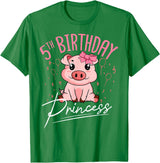 Pig Birthday 5 Cute Piggy Barn Party Apparel Pig 5th Birthday Princess Farm Party Hog Farmer Barnyard T-Shirt - Kelly Green
