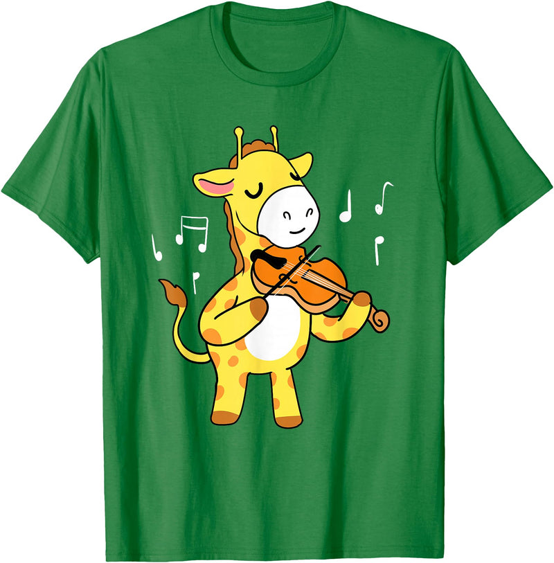 Awesome Violinists Designs Giraffe Playing Violin T-Shirt - Kelly Green