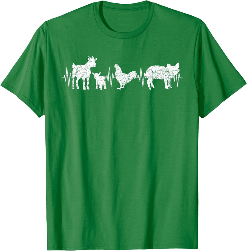 Farmer Farm Animal Lover Gifts Goat Chicken Pig Agriculture Heartbeat Farm Animals T-Shirt - Kelly Green