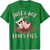 Funny Pig Lover Farm Animals Just A Boy Who Loves Pigs sunglasses In the Mud Kids Boy T-Shirt - Kelly Green