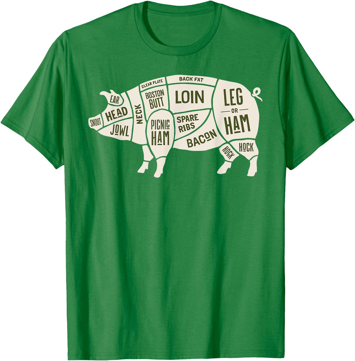 Pig & Pork Butcher Diagram Tees Pig & Pork Butcher Diagram Bacon Lover - T-shirt T-Shirt - Kelly Green