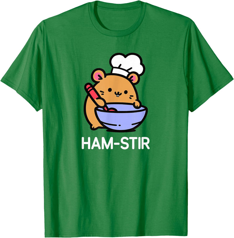Hamster, Ham-stir Funny Jokes Sarcastic T-Shirt - Unisex-Adults & Kids - Black - Small - Short Sleeve - Cotton Blend - Classic Fit - Crew Neck - T-Shirt - Kelly Green