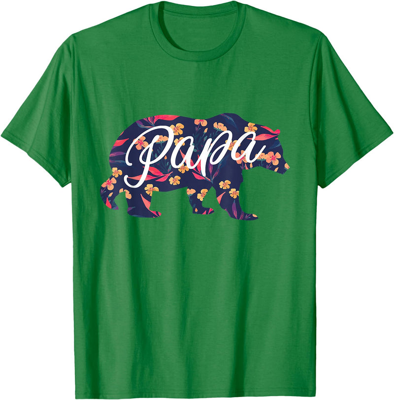 Bahaa's Tee Best Daddy Ever, I Love You Dad, Floral Papa Bear Graphic T-Shirt - Kelly Green