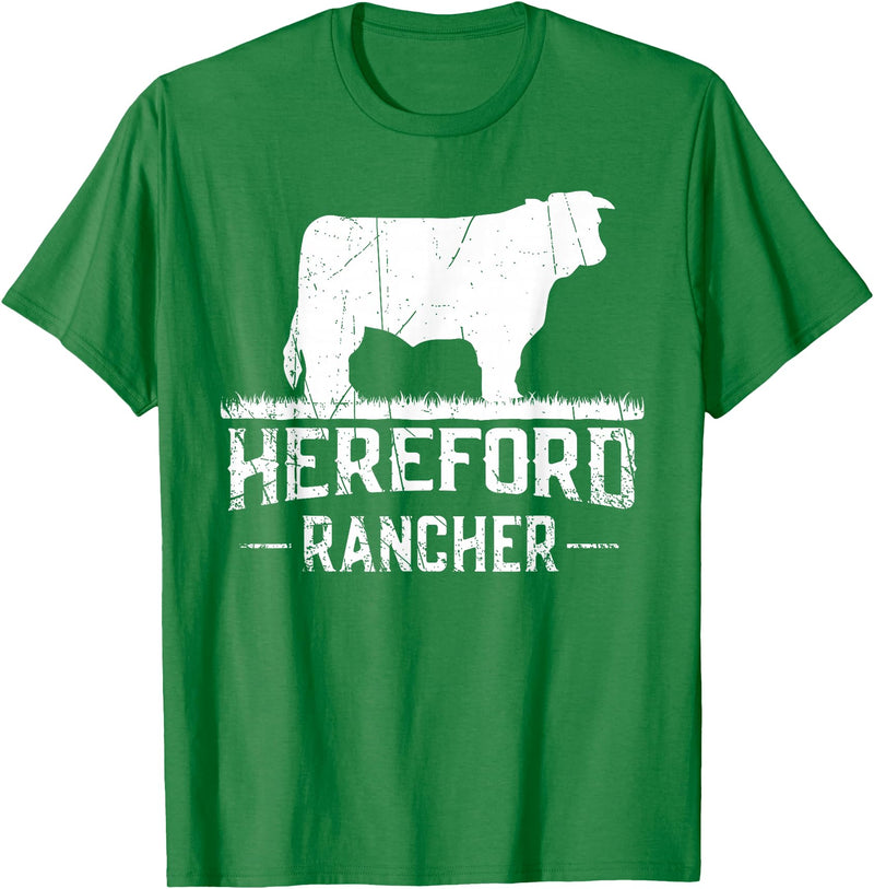 Farm and Hereford Cow for Men and Cattle Clothing Hereford Rancher - Hereford Cow For Cattle Farmer T-Shirt - Kelly Green
