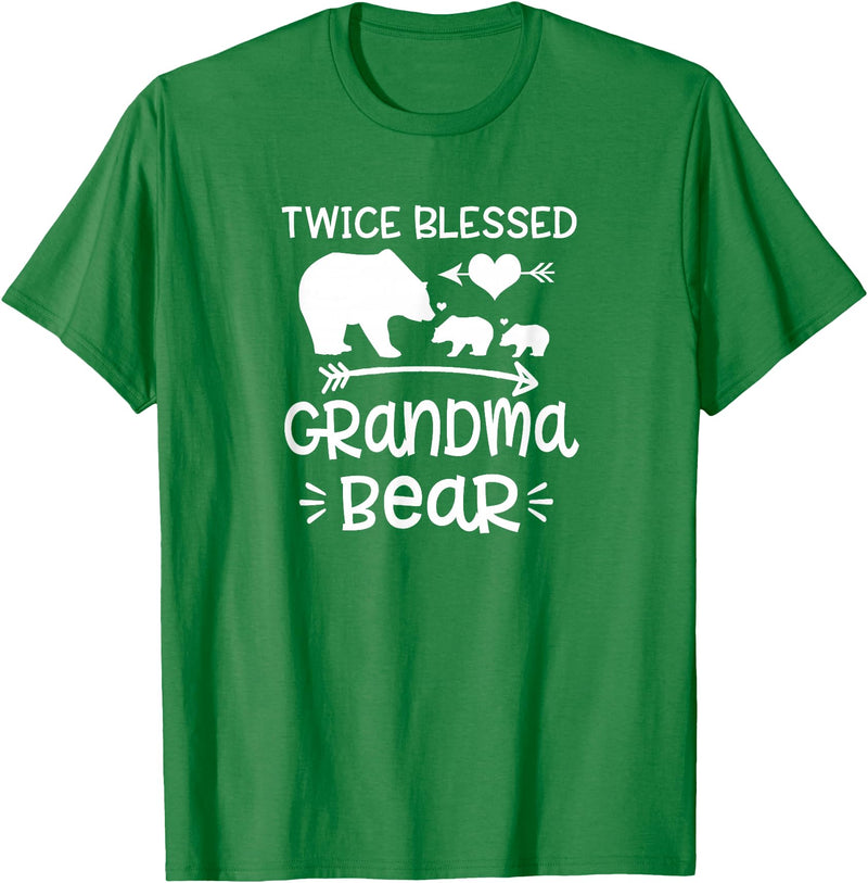 Grandparents Gifts By HustlaGirl Twice Blessed Grandma Bear Shirt Grandmas With Two Grandkids T-Shirt - Kelly Green