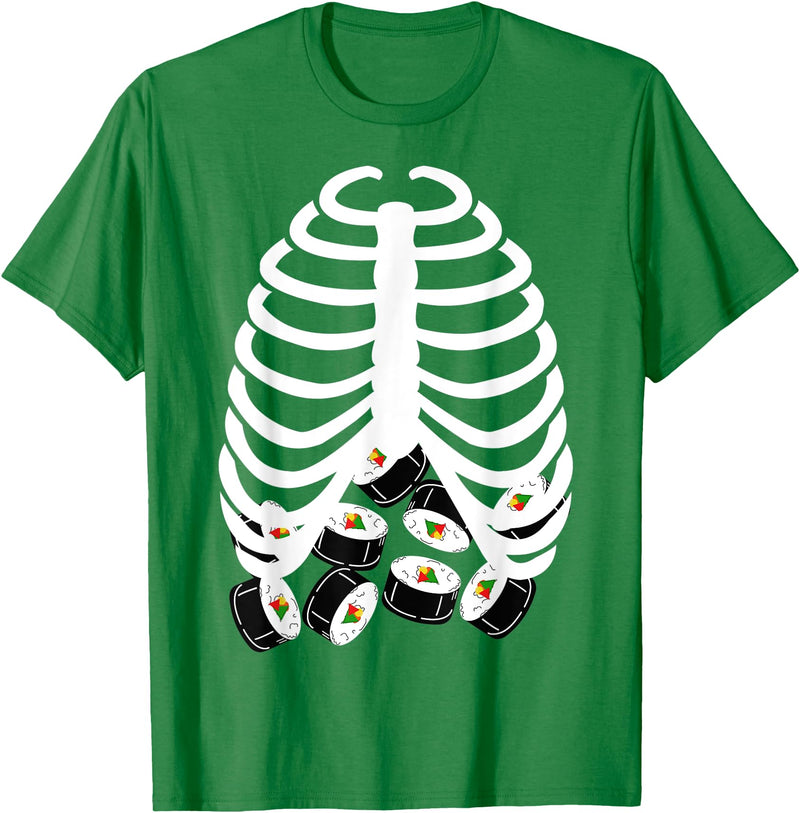 Halloween Sushi Costumes Co. Halloween Adult Youth Kids Costume Rib Cage Skeleton Sushi T-Shirt - Kelly Green