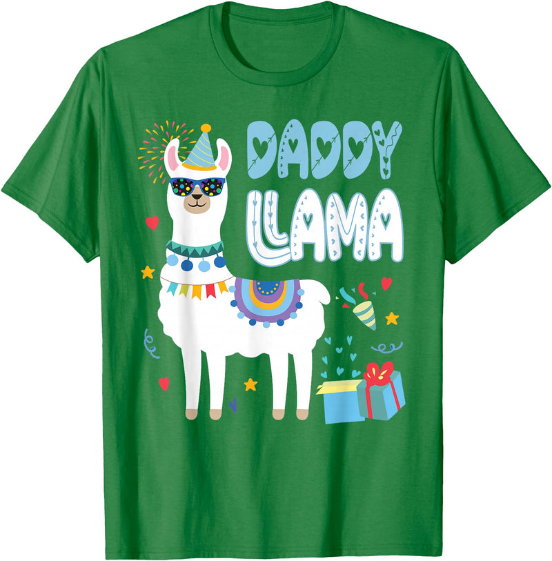 Family Matching Llama Birthday Party Supplies Daddy Llama Dad Of The Birthday Boy Girl Llama Birthday T-Shirt - Kelly Green