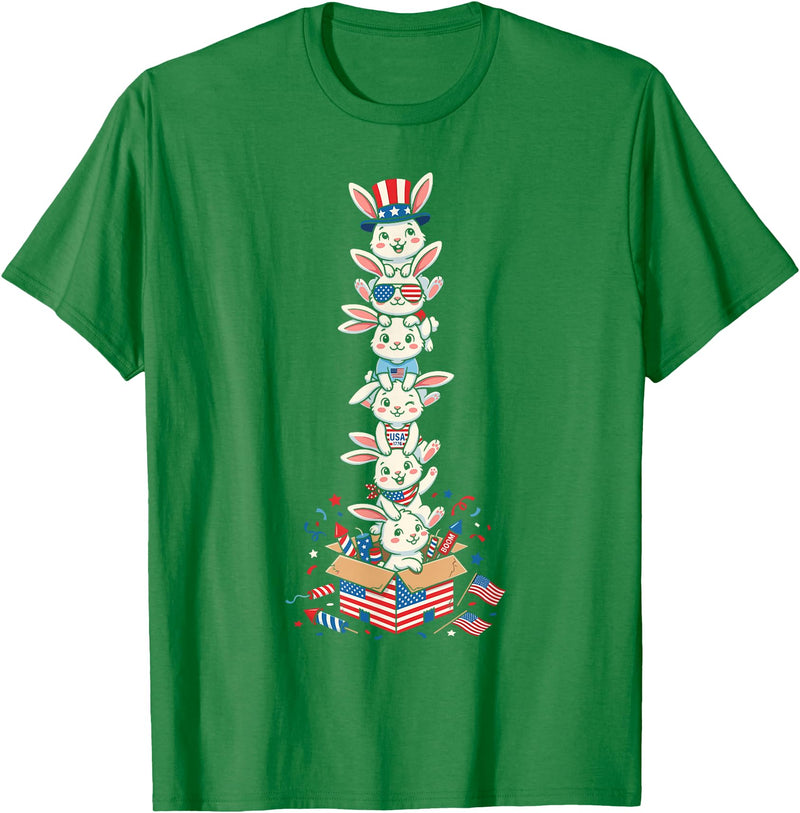 Funny Rabbit American USA Flag Memorial Day 4th of July T-Shirt in Kelly Green