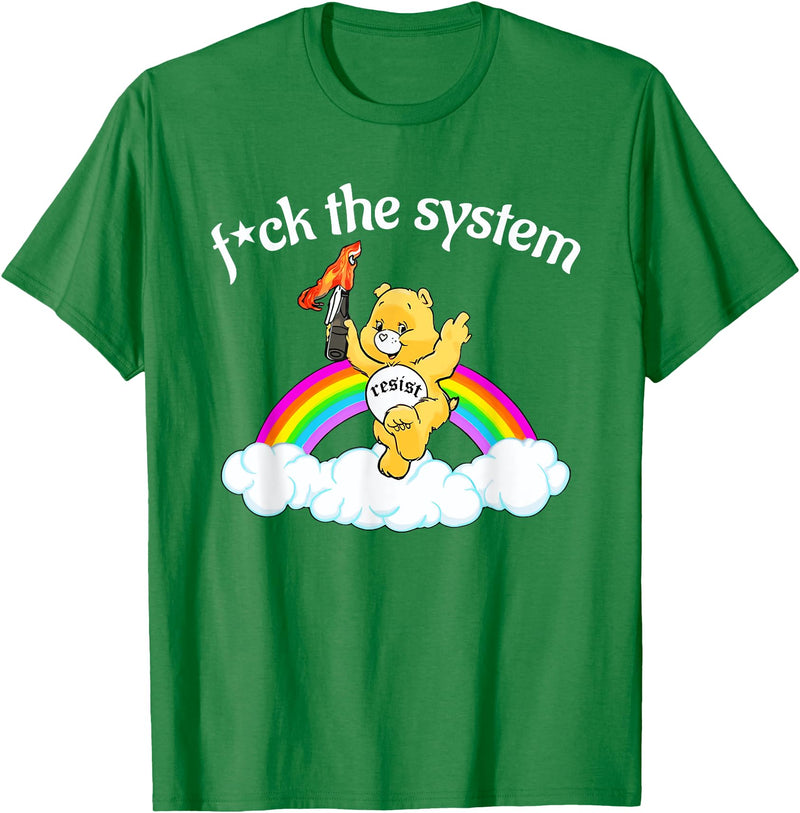 Fck The System Funny Bear Quote Fck The System Funny Bear Design T-Shirt - Kelly Green