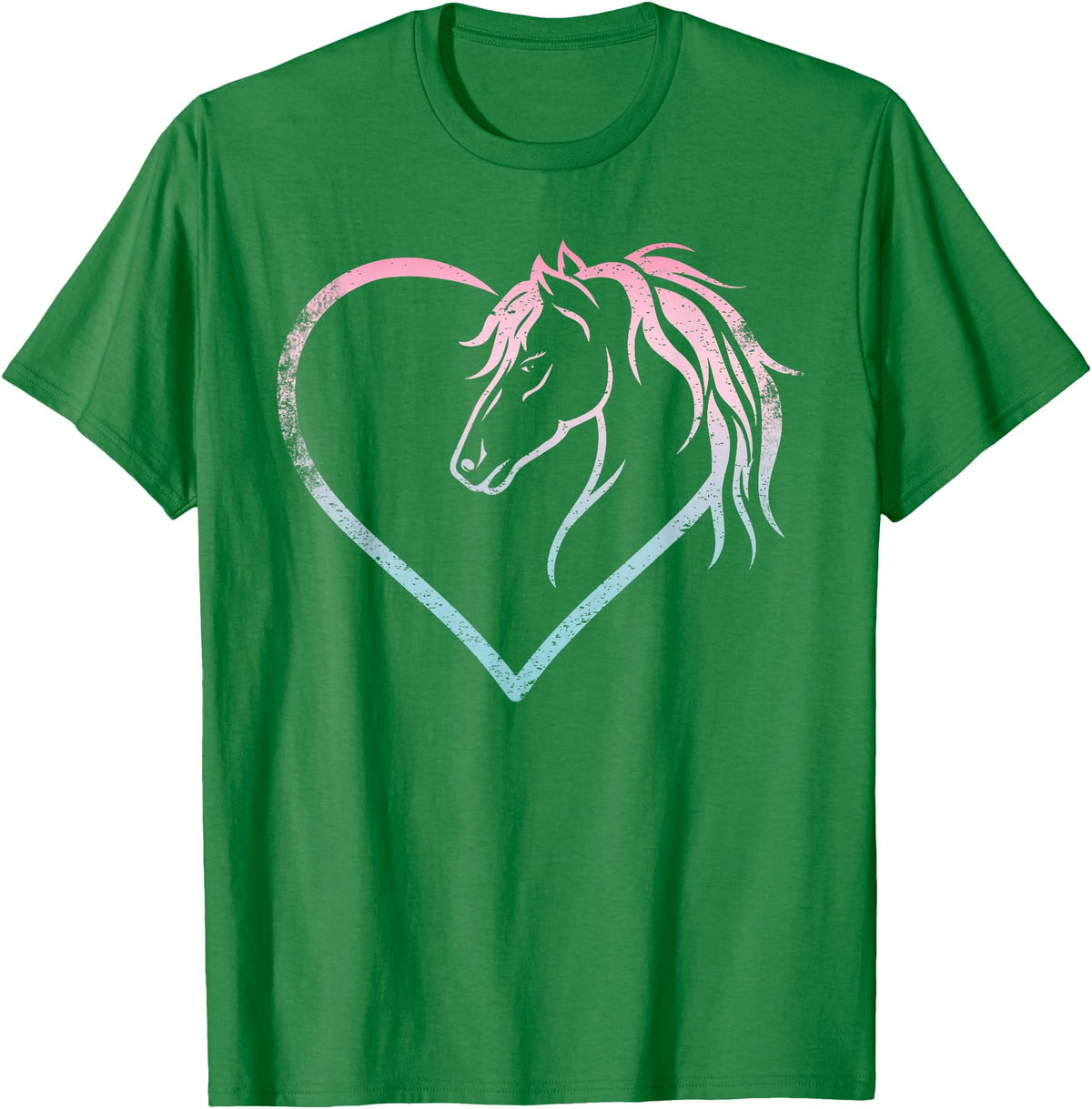 Horse Girl Designs Women I Love My Horses Riding Heart With Horse Head For Horseback Riding Horse T-Shirt - Kelly Green
