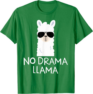 No Drama No Pob-Llama Alpaca Gifts No Drama Llama Alpaca with Sunglasses Llama Lovers Gift T-Shirt - Kelly Green