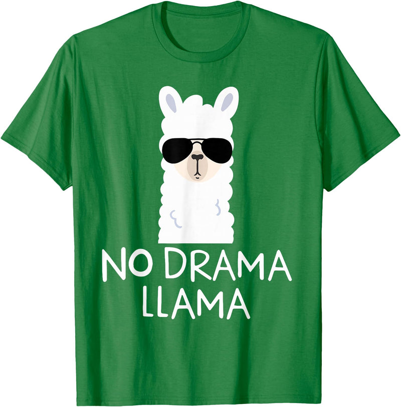No Drama No Pob-Llama Alpaca Gifts No Drama Llama Alpaca with Sunglasses Llama Lovers Gift T-Shirt - Kelly Green