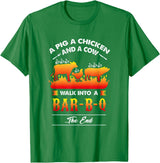 anti vegan shirt I funny bbq bacon fans A Pig, A Chicken, And A Cow Walk Into A Barbecue Bar-B-Q T-Shirt - Kelly Green
