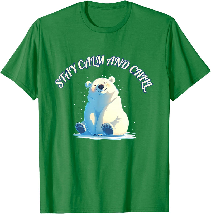 Relaxing Stress Free Designs Stay Calm Chill Out Polar Bear T-Shirt - Kelly Green