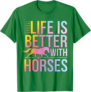 GrandMaster Design Life Is better With Horses T-Shirt - Kelly Green