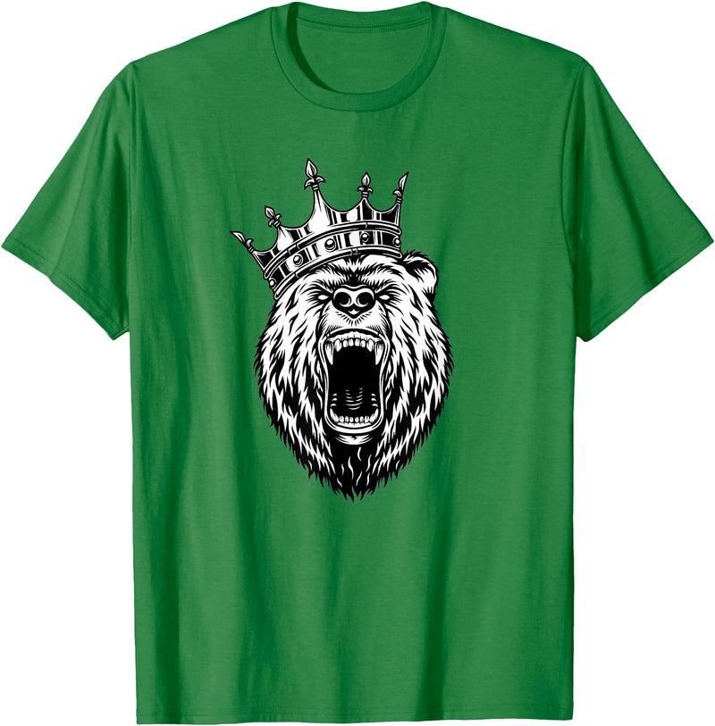 Bear Head - Angry Bear - Bear with a Crown - King of Bears T-Shirt - Kelly Green
