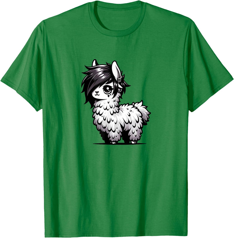 Emo Llama Tees Cute Emo Llama Kawaii Kids Boys Girls T-Shirt - Kelly Green