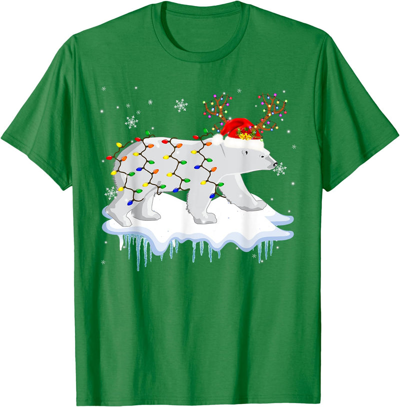 Cute Christmas Lights Santa Reindeer Polar Bear Santa Reindeer Polar Bear Christmas Light Santa Polar Bear T-Shirt - Kelly Green