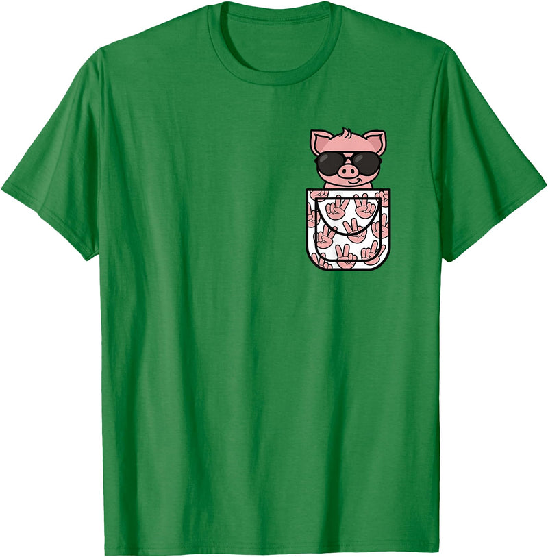 KATYLIN Funny Pig Pocket Pig Lover Men Women Boys Girls Kids T-Shirt - Kelly Green