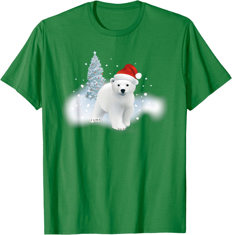 Happy Holiday Season Snow Gifts For Women Cute Christmas Polar Bear Red Santa Hat Lighted Tree Snow T-Shirt - Kelly Green