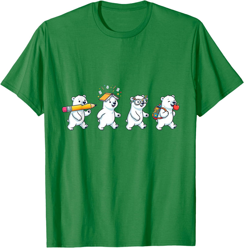 Cute Polar Bear Lovers First Day of School Costume Funny Polar Bear Back to School Teacher Student T-Shirt - Kelly Green