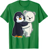 Penguin and Polar Bear Hug Arctic Animal Polar Bear and Penguin Cute North Pole Animals Hugging T-Shirt - Kelly Green