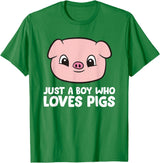 Funny Pigs Gifts And Pig Farmer Apparels Pig Farmer Boy Just a Boy Who Loves Pigs T-Shirt - Kelly Green
