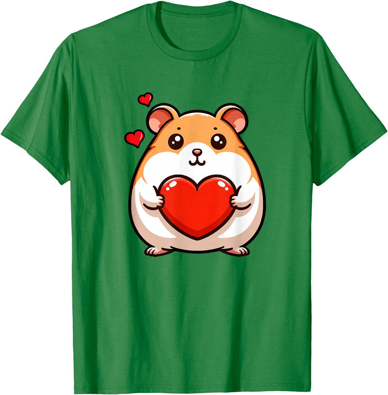 Cute Hamster Funny Valentines Heart Lover Men Women Kids T-Shirt - Kelly Green