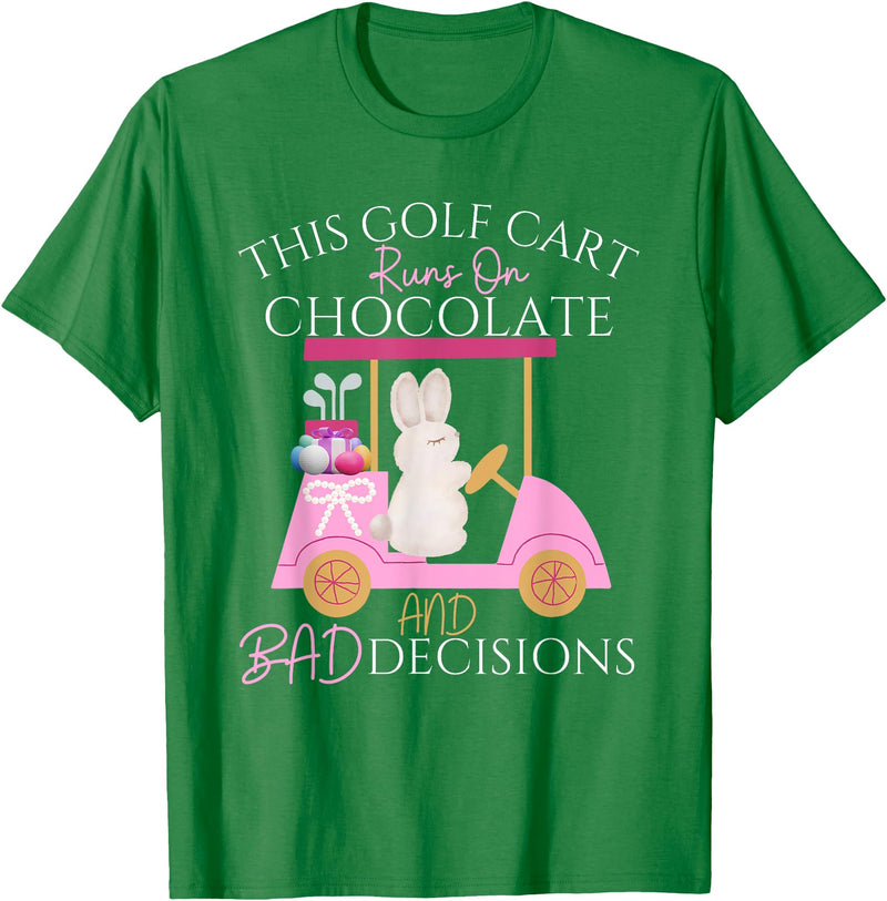 Golf Golfer Easter Eggs Bunny Rabbit Golf Cart Matching T-Shirt in Kelly Green