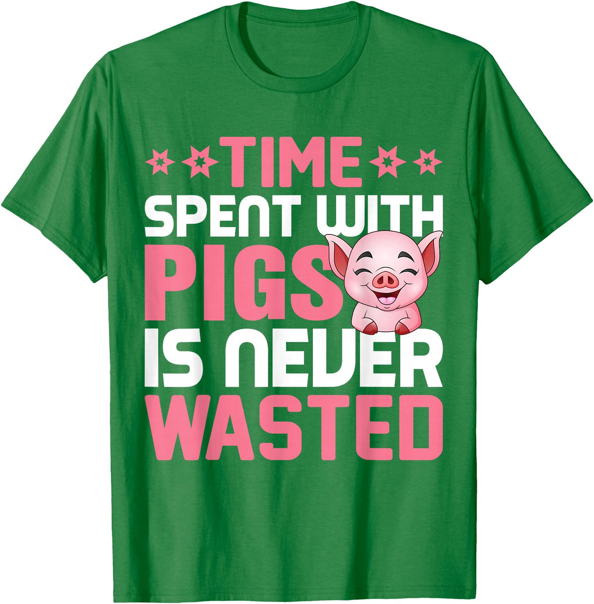Funny Pig Farm Piggy Farmer Farming Gifts DAIMMER Time Spent With Pigs Is Never Wasted T-Shirt - Kelly Green