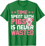 Funny Pig Farm Piggy Farmer Farming Gifts DAIMMER Time Spent With Pigs Is Never Wasted T-Shirt - Kelly Green
