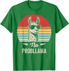 Retro Llama Humor No Drama Vintage Vibes No Probllama Retro Llama Humor Design T-Shirt - Kelly Green
