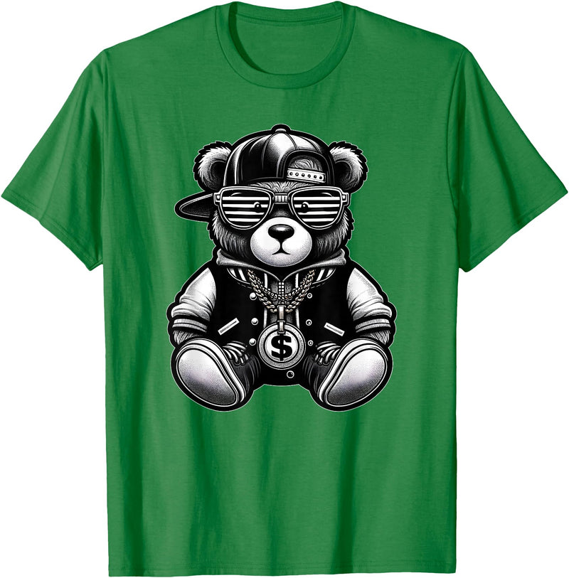 Teddy Bear Hip Hop Lovers Men Women & Kids Funny Hip Hop Teddy Bear 90s Graffiti Art Rap Lover Gangsta T-Shirt - Kelly Green