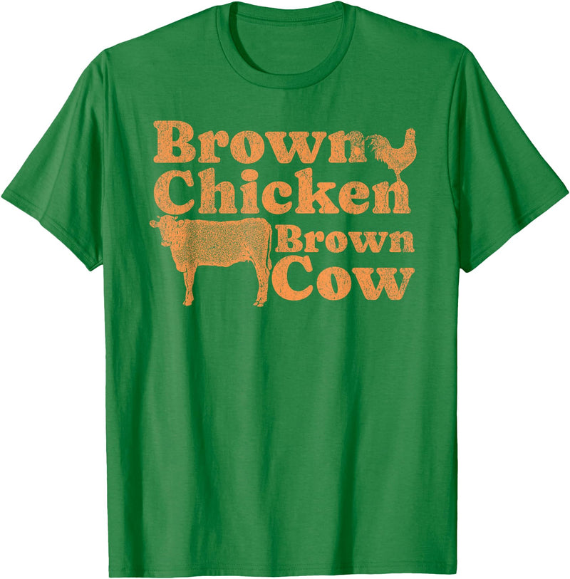 Funny Brown Chicken Brown Cow T-shirt 1970s Music Bow Chicka Wow Wow Joke Brown Chicken Brown Cow T-Shirt - Kelly Green