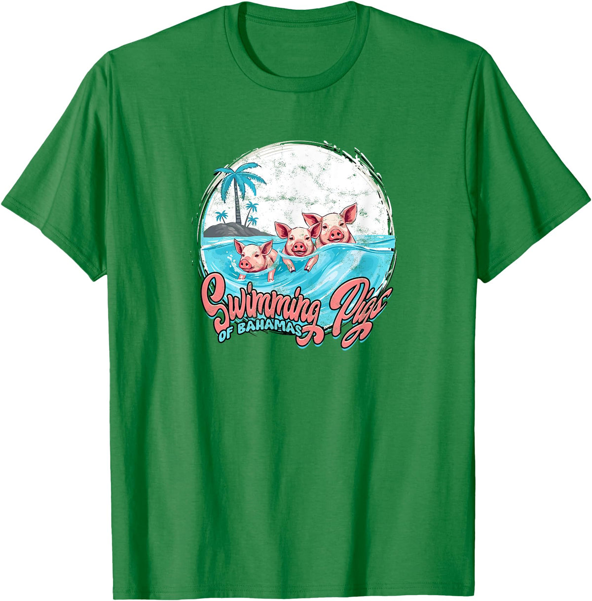 Bahamas Beach Fan Swimming Pigs Bahamas - Fun T-Shirt - Kelly Green
