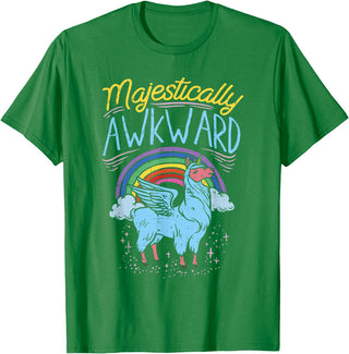 Llama Queen Birthday Party Gift Majestically Awkward Funny Llamacorn Llama Unicorn Rainbow T-Shirt - Kelly Green