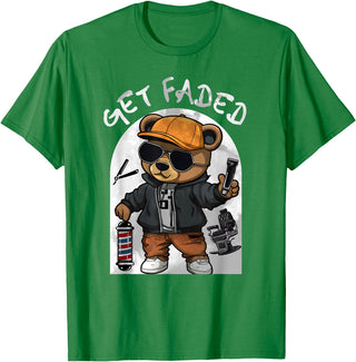 Black Barbershop African American Barber Designs Get Faded Hip Hop Teddy Bear Barber Streetwear Fade Haircut T-Shirt - Kelly Green