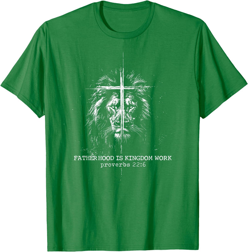 Retro Faith Based Lion Cross Father Day tee Fatherhood is Kingdom Work Retro Faith Based Lion Cross T-Shirt - Kelly Green
