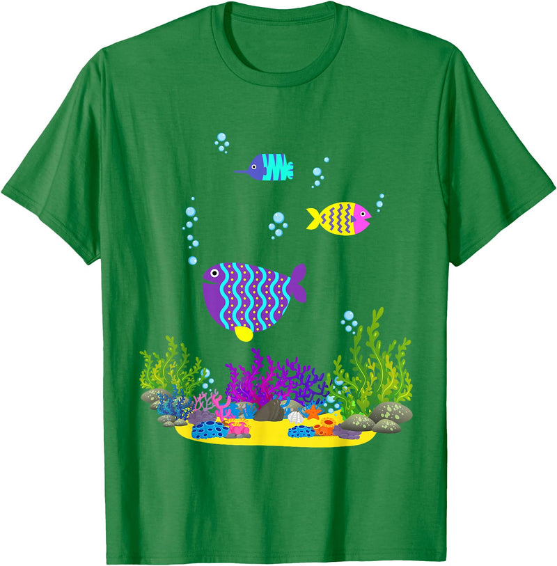 Cute Cartoon Sealife Art Hawaiian Triggerfish Coral Funny Tropical Fish Cartoon Art T-Shirt - Kelly Green