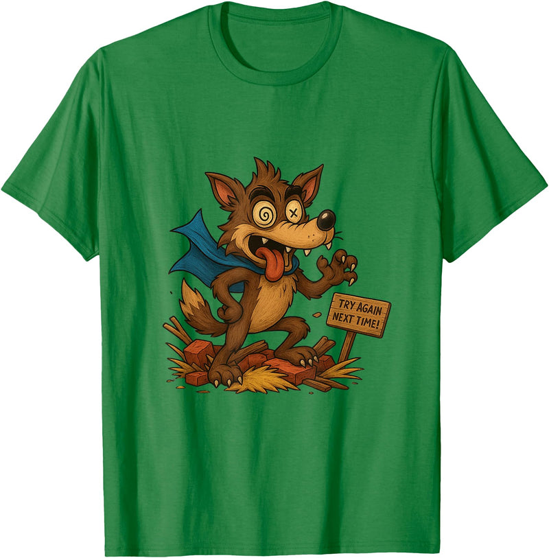 Three Hero Pigs Storytime Legends Bad Wolf in personalized costume 3 Pigs on the back T-Shirt - Kelly Green