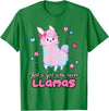 Just A Girl Who Loves Llamas BW Art Llama Girl Shirt Just A Girl Who Loves Llamas Cute T-Shirt - Kelly Green