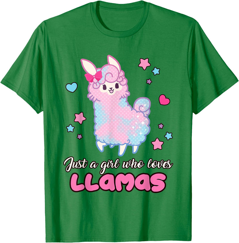 Just A Girl Who Loves Llamas BW Art Llama Girl Shirt Just A Girl Who Loves Llamas Cute T-Shirt - Kelly Green