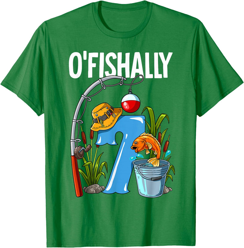 Fishing Theme Birthday Gifts O'fishally 7 Years Old 7th Birthday Fishing T-Shirt - Kelly Green