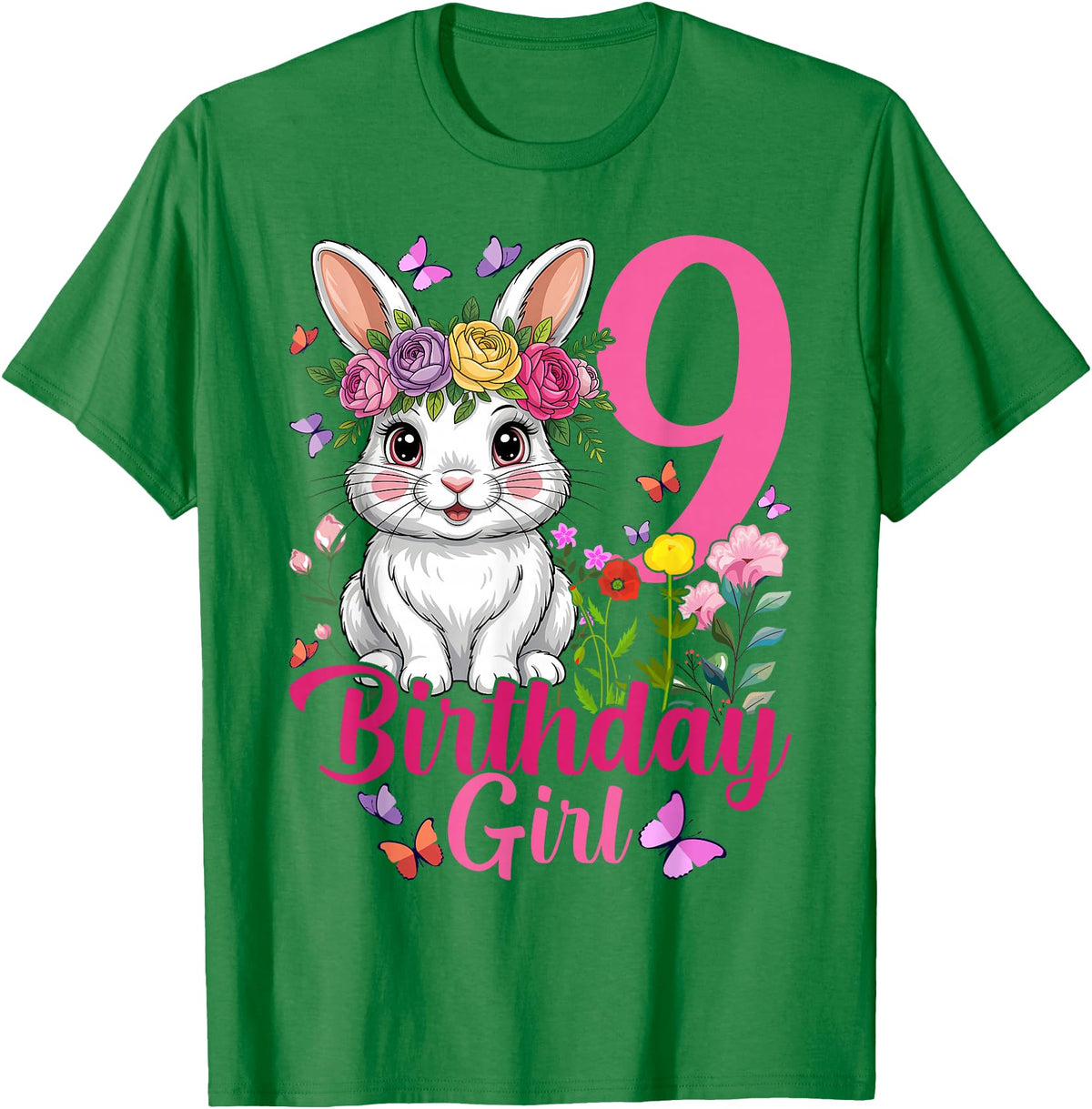 9th Birthday Rabbit Bunny Nine Finally 9 Birthday Bunny T-Shirt in Kelly Green