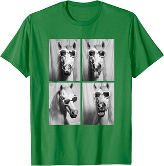 Funny Animal Photography Clothing Co. Cute Horses with Sunglasses Hipster Photo Booth Memes T-Shirt - Kelly Green