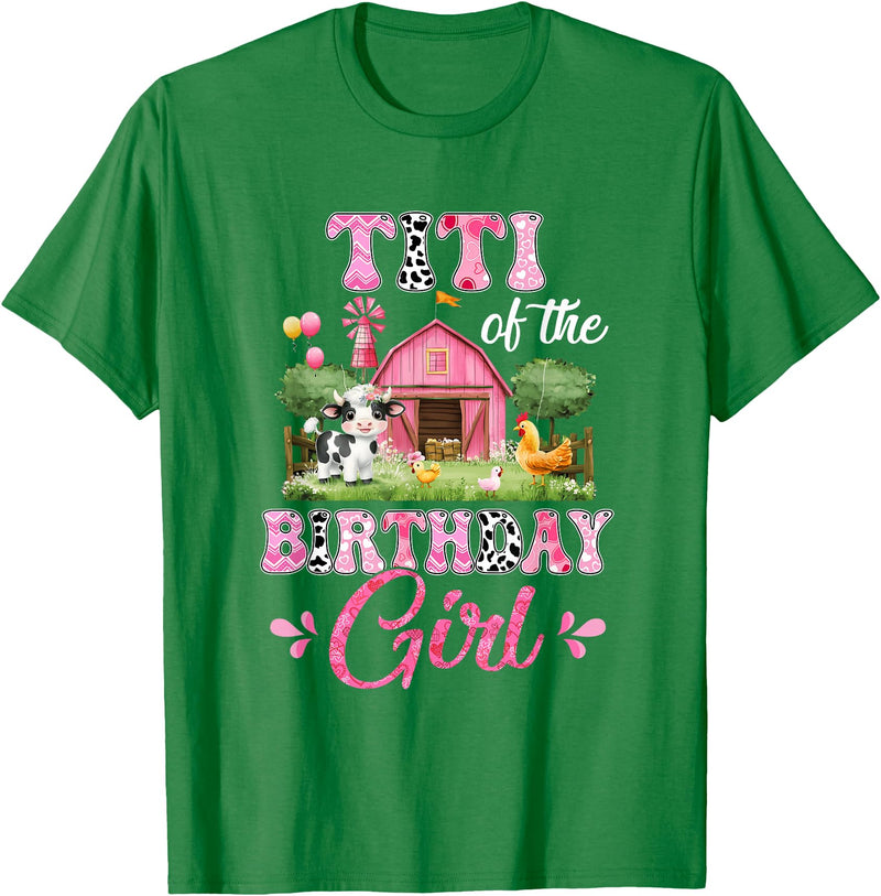 Cow First Birthday Girl Family Titi Of The Birthday Girl 1St Birthday Cow Farm Family T-Shirt - Kelly Green