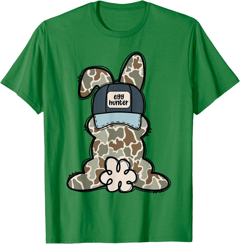 Funny Bunny Egg Hunter Rabbit Lovers Happy Easter Camouflage T-Shirt in Kelly Green