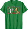 Medieval Rabbit & Dog Sword Fighting Cute Vintage Retro T-Shirt in Kelly Green