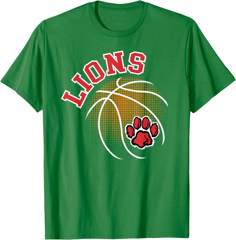 LIONS TEES CO Lions Basketball Red Lion Pride School Spirit Lion Mascot T-Shirt - Kelly Green